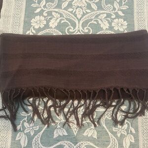 Vintage Giorgio Armani Brown Fringed Silk Scarf